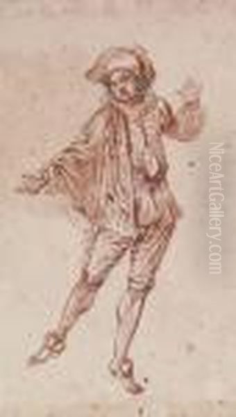 An Actor Gesturing To The Left Oil Painting by Jean-Antoine Watteau