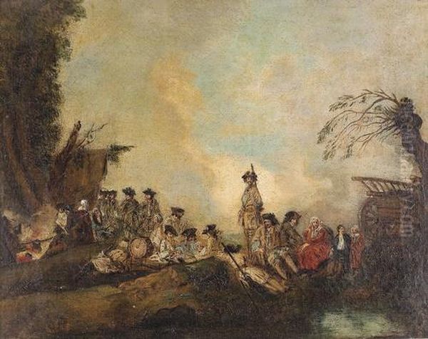 Rastende Soldaten. Oil Painting by Jean-Antoine Watteau
