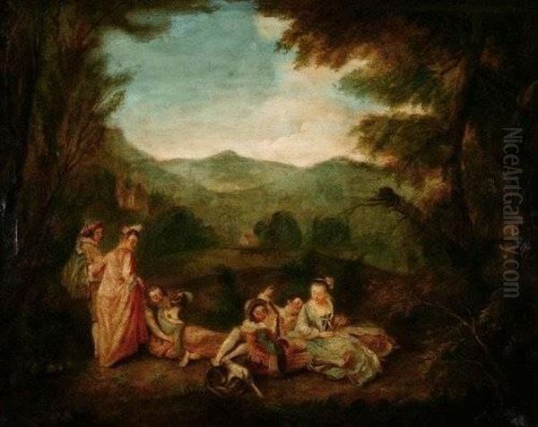 A Graden Gathering Oil Painting by Jean-Antoine Watteau