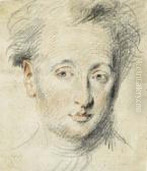 Head Of A Man Oil Painting by Jean-Antoine Watteau