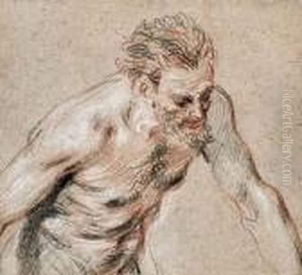 A Satyr, Half-length, Leaning Forward To The Right Oil Painting by Jean-Antoine Watteau