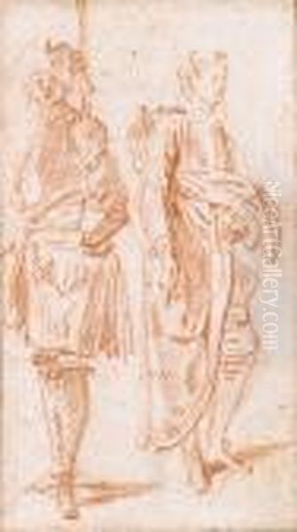 Two Standing Soldiers, One Wearing A Hat Oil Painting by Jean-Antoine Watteau