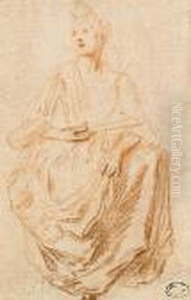 Watteau, A.
A Seated Woman Holding A Fan Oil Painting by Jean-Antoine Watteau