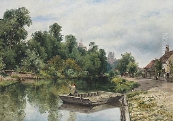 Winchester Tower, Windsor, From Thethames Oil Painting by Frederick Waters Watts