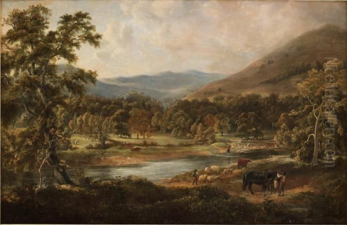 Landskap Med Boskap Och Herdar Oil Painting by Frederick Waters Watts