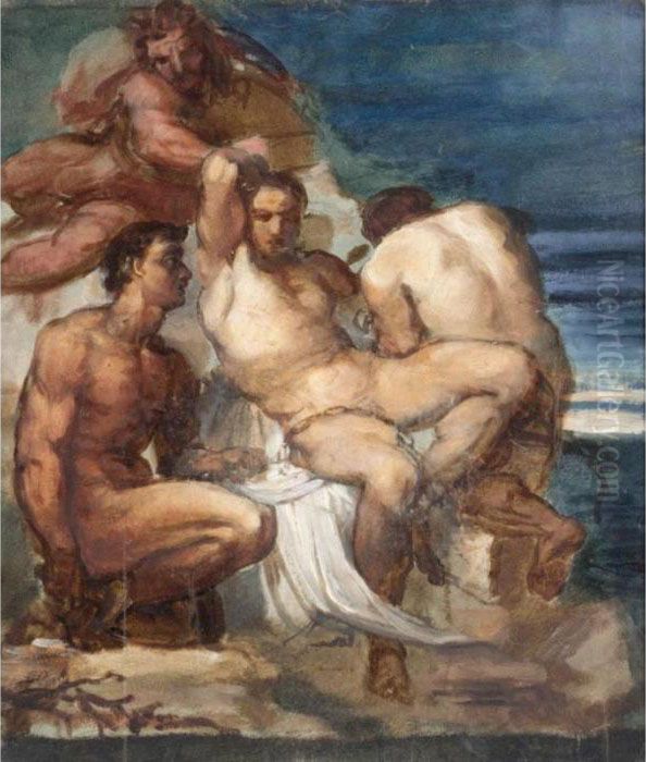 Prometheus Unbound; Portrait Of 
Mrs E C Baldock; Study For The Fresco The Drowning Of The Doctor Oil Painting by George Frederick Watts