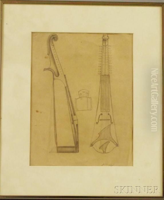Sketch Of A Viol With Sympathetic Strings. Oil Painting by Frederick Judd Waugh