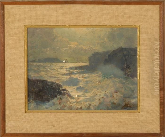 Luminous Seascape With Crashing Waves Oil Painting by Frederick Judd Waugh