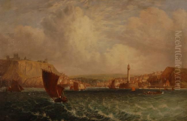 Detailed View Of Whitby From The Sea Oil Painting by George Weatherill