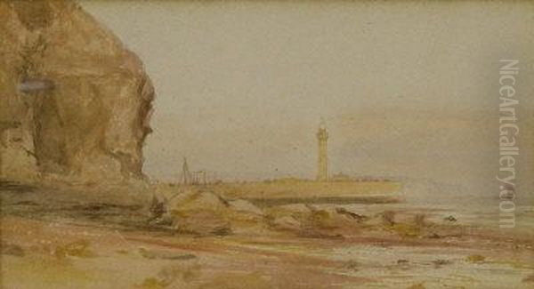 On The Scar Behind The East Pier Whitby Oil Painting by George Weatherill