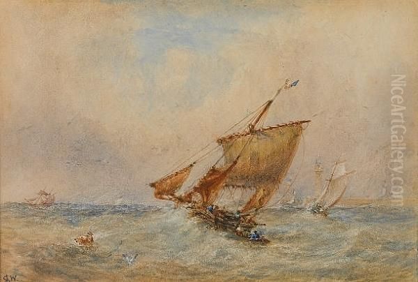 Shortening Sail Off Whitby Oil Painting by George Weatherill