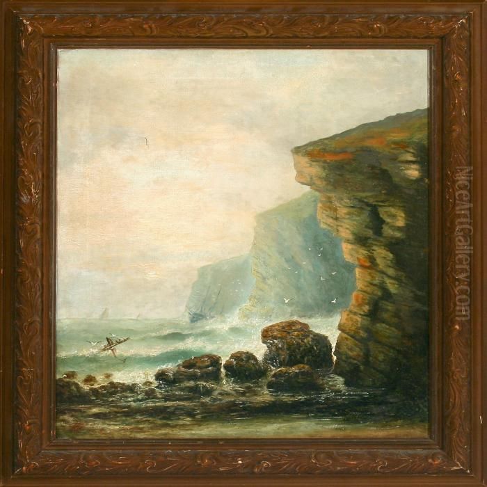 Rocky Coast With The Wreck Of A Ship Oil Painting by James Webb
