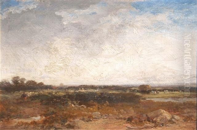 Landscape With Harvesting Oil Painting by James Webb