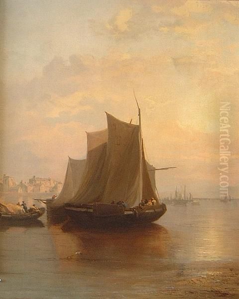 Arab Fishing Boat On An Estuary Lateafternoon
Attributed To James Webb Oil Painting by James Webb