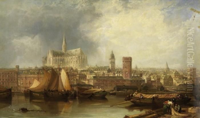 View Of Cologne With Incomplete Dome Oil Painting by James Webb