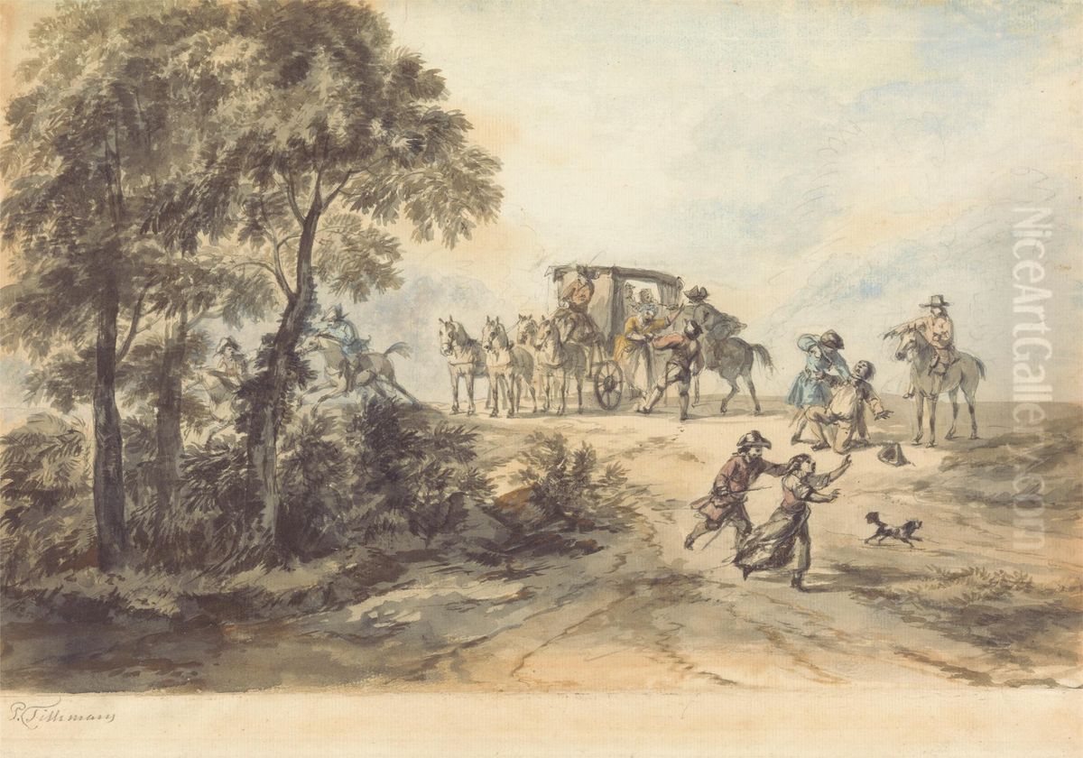 Coach and Highwayman Oil Painting by Peter Tillemans