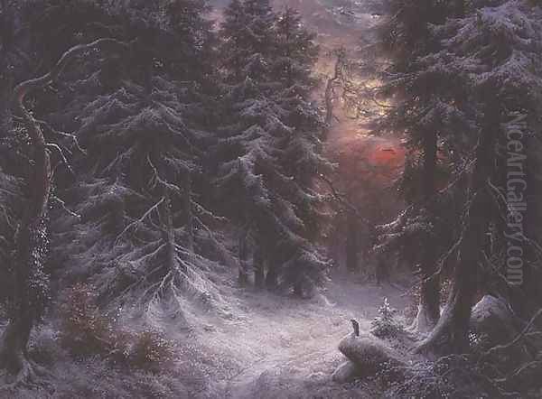 Snow Scene in the Black Forest Oil Painting by Carl Friedrich Wilhelm Trautschold