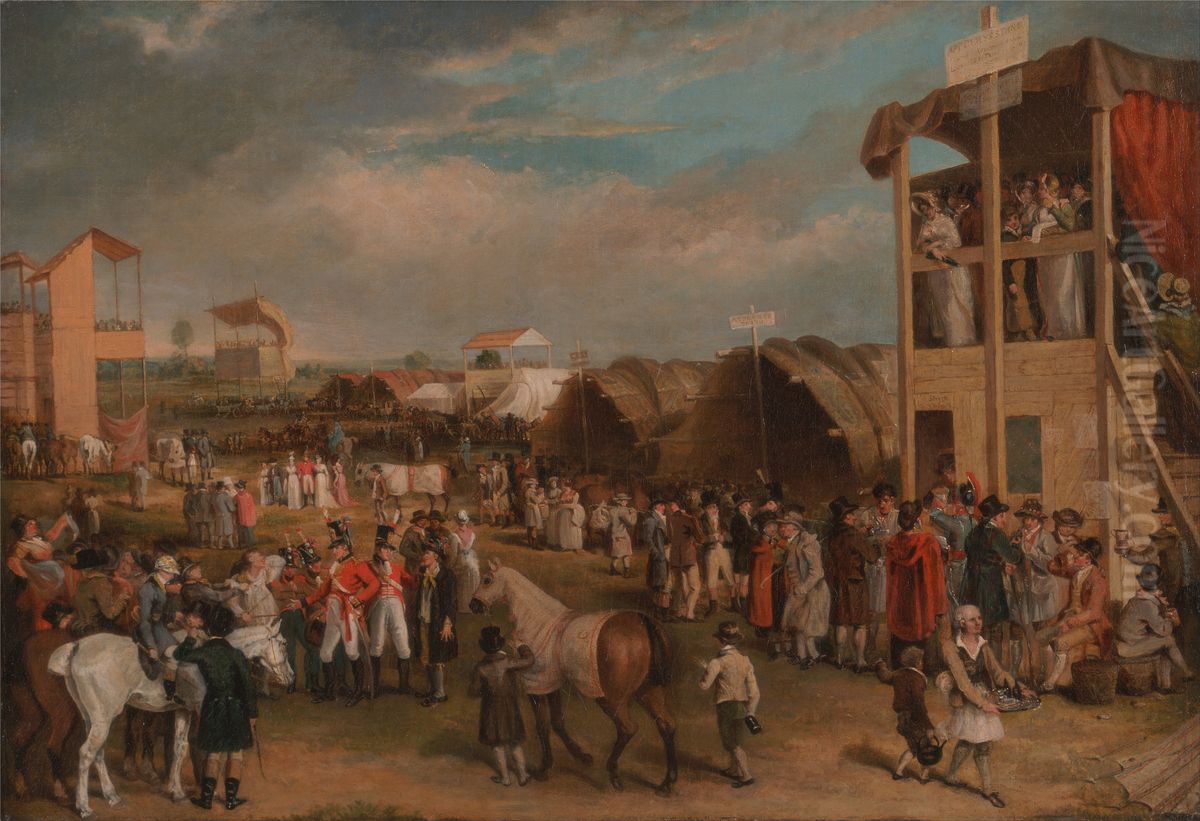 An Extensive View of the Oxford Races Oil Painting by Charles Turner