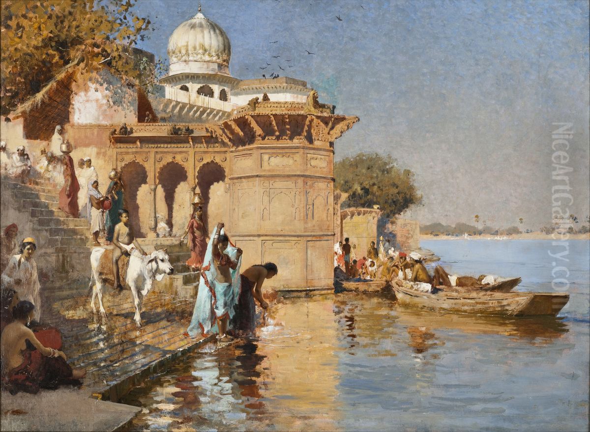 Along The Ghats, Mathura Oil Painting by Edwin Lord Weeks