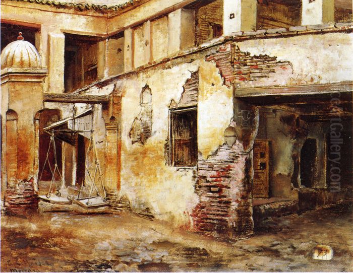 Courtyard In Morocco Oil Painting by Edwin Lord Weeks