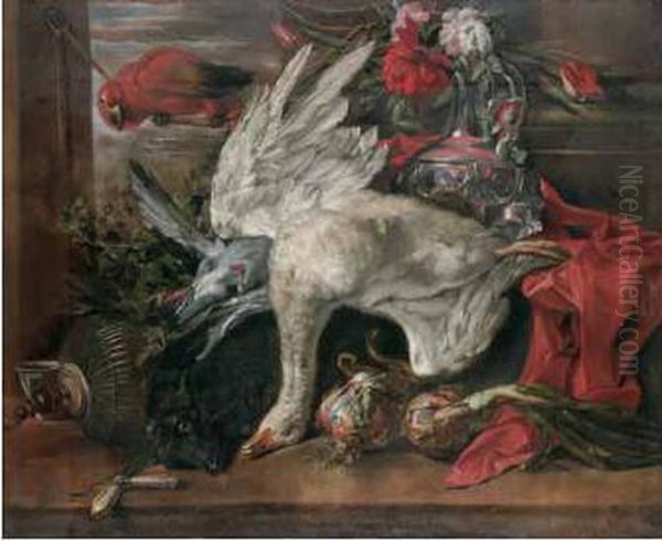 Natura Morta Con Cigno E Pappagallo Oil Painting by Jan Weenix