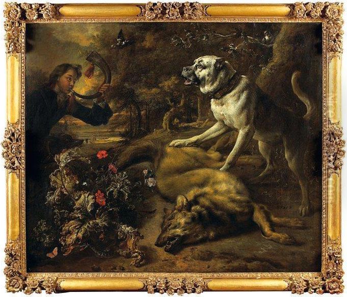Chasseur Sonnant Le Cor Et Chien De Chasse Oil Painting by Jan Weenix
