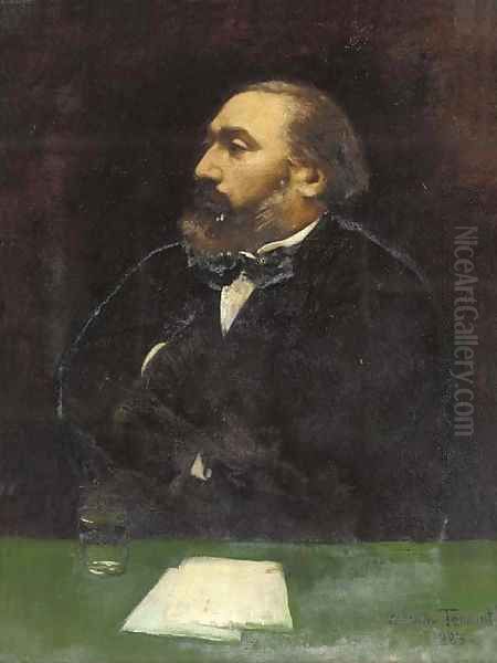 Portrait of Leon Gambetta (1838-1882), half-length, in a black jacket and white shirt, at a writing desk Oil Painting by Dorothy, nee Tennant Stanley