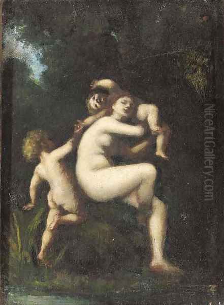 A nymph with two cherubs Oil Painting by Dorothy, nee Tennant Stanley