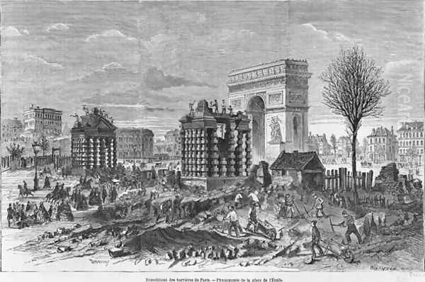 Demolition of the Paris barriers, Arc de Triomphe and Place de lEtoile, engraved by Henry Duff Linton 1815-99 1860 Oil Painting by Felix Thorigny