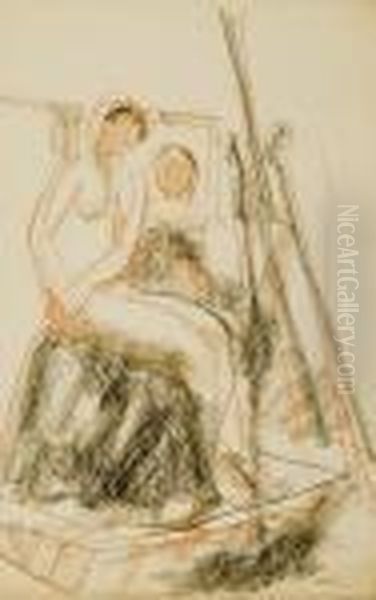 Malarz I Modelka, 1920-1935 Oil Painting by Wojciech Weiss