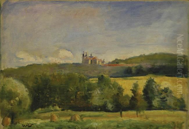 Pejzaz Z Tynca Z Kosciolem W Tle Oil Painting by Wojciech Weiss