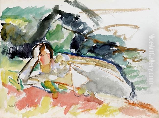 Aneri Odpoczywajaca W Sadzie, 1918 R. Oil Painting by Wojciech Weiss