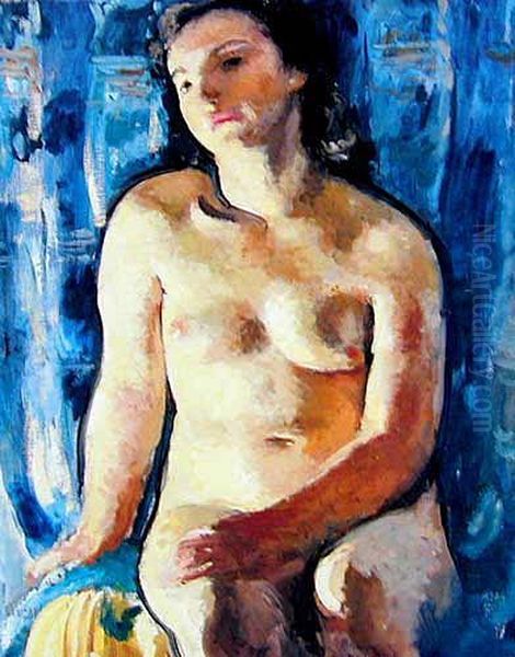 Akt Na Blekitnym Tle Oil Painting by Wojciech Weiss