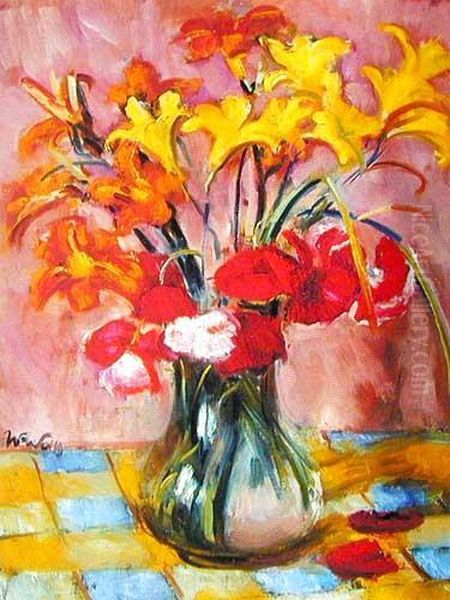 Kwiaty W Szklanym Wazonie Oil Painting by Wojciech Weiss