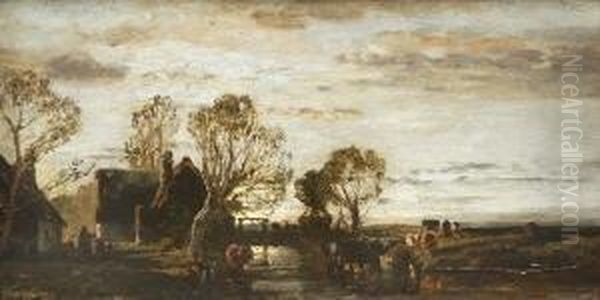 Herbstliche
 Flusslandschaft Oil Painting by Joseph Wenglein