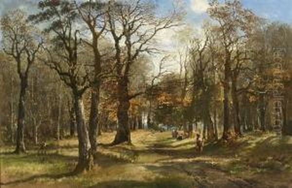 Blumenpfluckende Frauen Auf Der
 Waldlichtung. Oil Painting by Joseph Wenglein