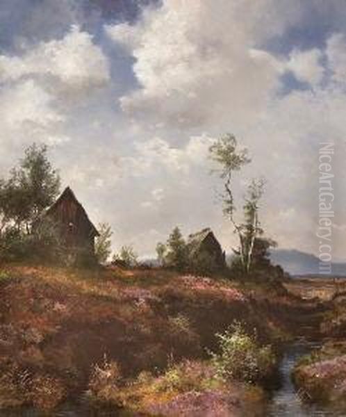 Holzstadel In
 Moorlandschaft. Oil Painting by Joseph Wenglein