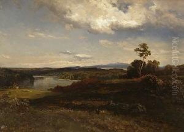Landschaft Mit See Vor Dem
 Gebirge. Oil Painting by Joseph Wenglein