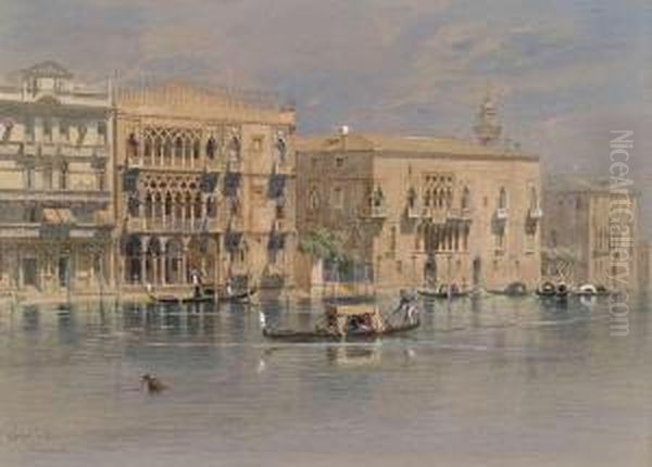 Venice. 
The Palaces Miani Coletti Giusti And Ca' D'oro At The Grand Canal. Oil Painting by Carl Friedrich H. Werner