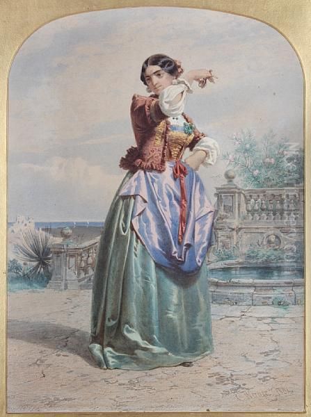 A Spanish Lady, Dancing On A Terrace Withcastanets Oil Painting by Carl Friedrich H. Werner