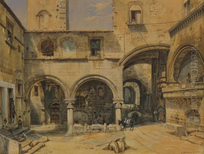 Viterbo - Piazza San Pellegrino Oil Painting by Carl Friedrich H. Werner