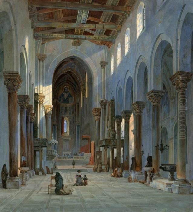 Das Innere Des Domes Von Cefalu Auf Sizilien Oil Painting by Carl Friedrich H. Werner