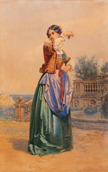 Elegante Italienne Oil Painting by Carl Friedrich H. Werner