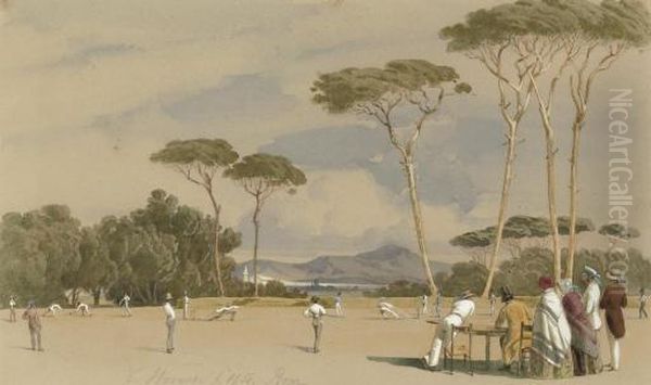 Grand Cricket Match In Rome, At 
The Doria Pamphili Villa, Between Eton And The Rest Of The World Oil Painting by Carl Friedrich H. Werner