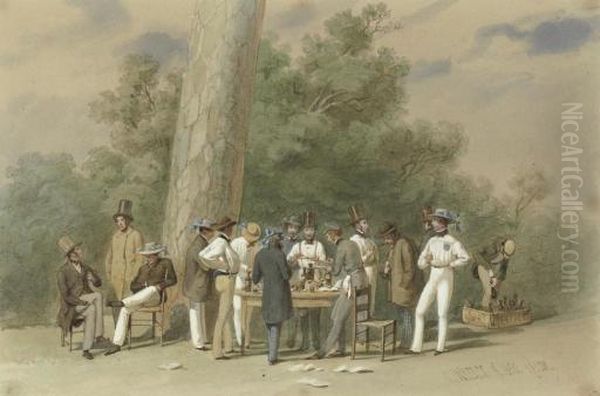 The Tea Interval Druing A Grand 
Cricket Match In Rome, Between Eton And The Rest Of The World Oil Painting by Carl Friedrich H. Werner