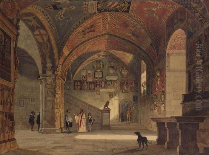 Interior Of A Medieval Palace Oil Painting by Carl Friedrich H. Werner
