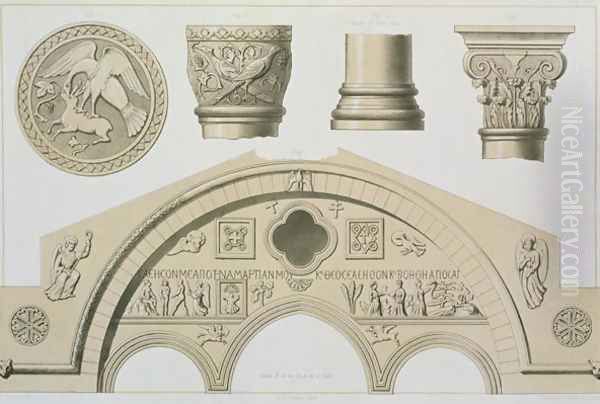 Details of a sculptured arch and columns from St. Sophias, Trebizond, pub. by Day and Son Oil Painting by Texier, Charles Felix Marie