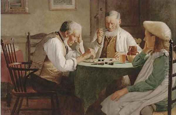 Concentrated on a game of draughts Oil Painting by Henry Spernon Tozer