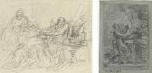 The Christ Child Appearing To 
Saint Anthony Of Padua; Isaacblessing Jacob Watched Over By Rebecca; And
 Study Of A Man Carryinga Boulder Oil Painting by Benjamin West