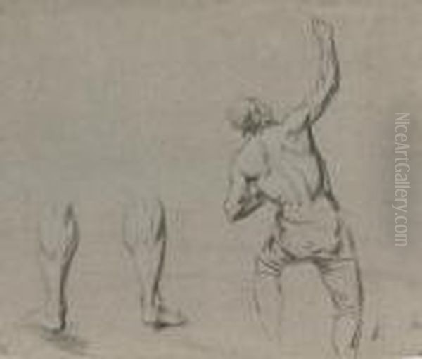 Academic Study Of A Man, 
Half-length; Study Of A Kneeling Male Nude; Study Of A Nude Male Torso ( Oil Painting by Benjamin West